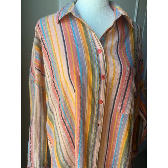 Pilcro By Anthropologie Oversized Vibrant horizontal line shirt Size S/M - Picture 4 of 10